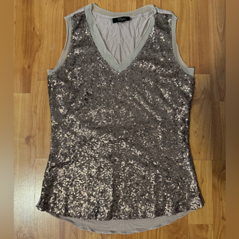 Cupio Taupe Sequin V-Neck Camisole